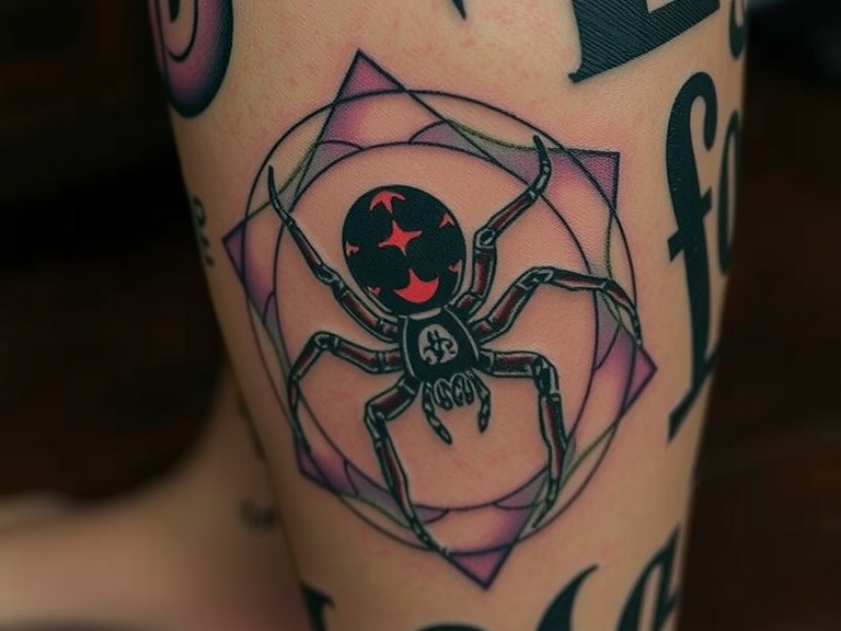 A man's leg adorned with various insect tattoos, featuring a detailed creepy bug tattoo of a spider at the center, surrounded by tattoos of a weevil, millipede, whip scorpion, caterpillar, and a "Remember" tattoo, showcasing unique science-themed body art.